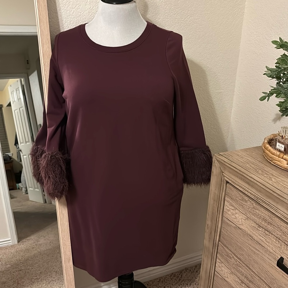 Lane Bryant Comfy Sweatshirt Dress with Faux Fur-Size 14/16